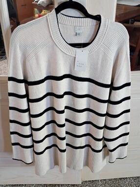 a new day Cream and Black Striped Ribbed Crew Sweater